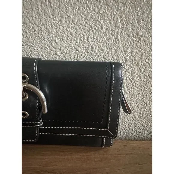 Vintage Coach Black Leather Single Stitch Silver Buckle Tri-Fold Wallet - Picture 12 of 14